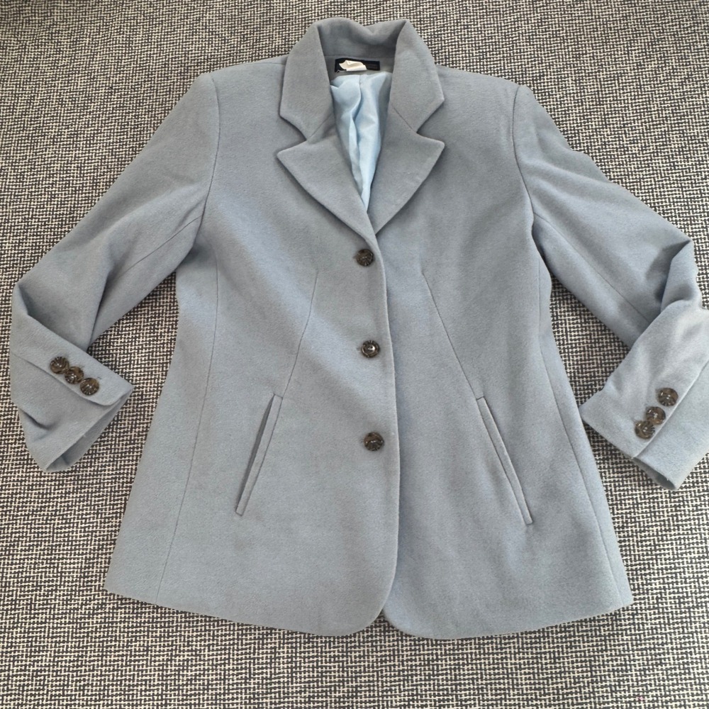 Herman Geist Women Light Blue Wool Cashmere Blend Blazer Pea Coat Size 8P VTG